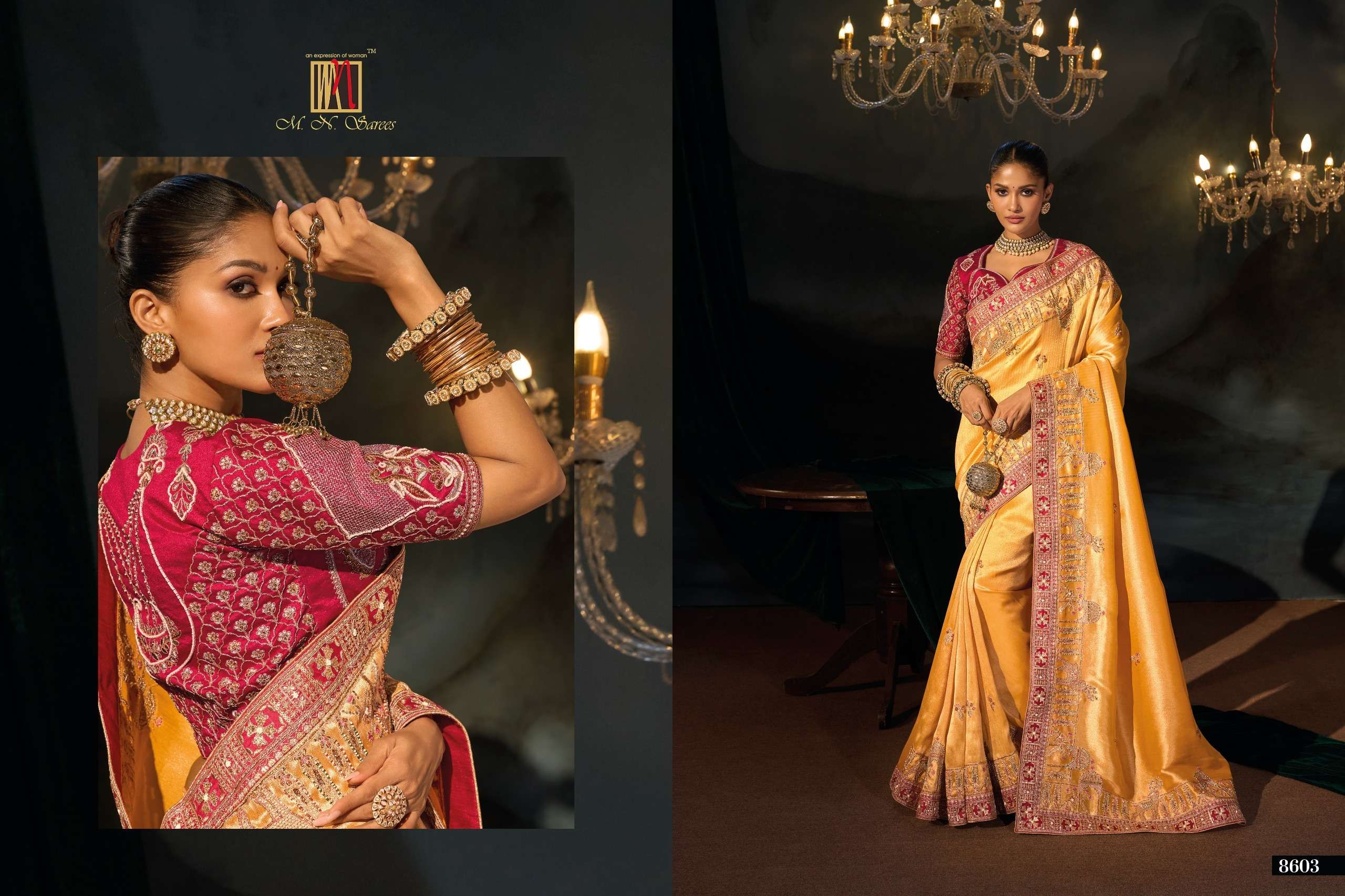 M N 8600 Series 8601 To 8613 the Royal and classic Heritage Collection saree wholesale in surat